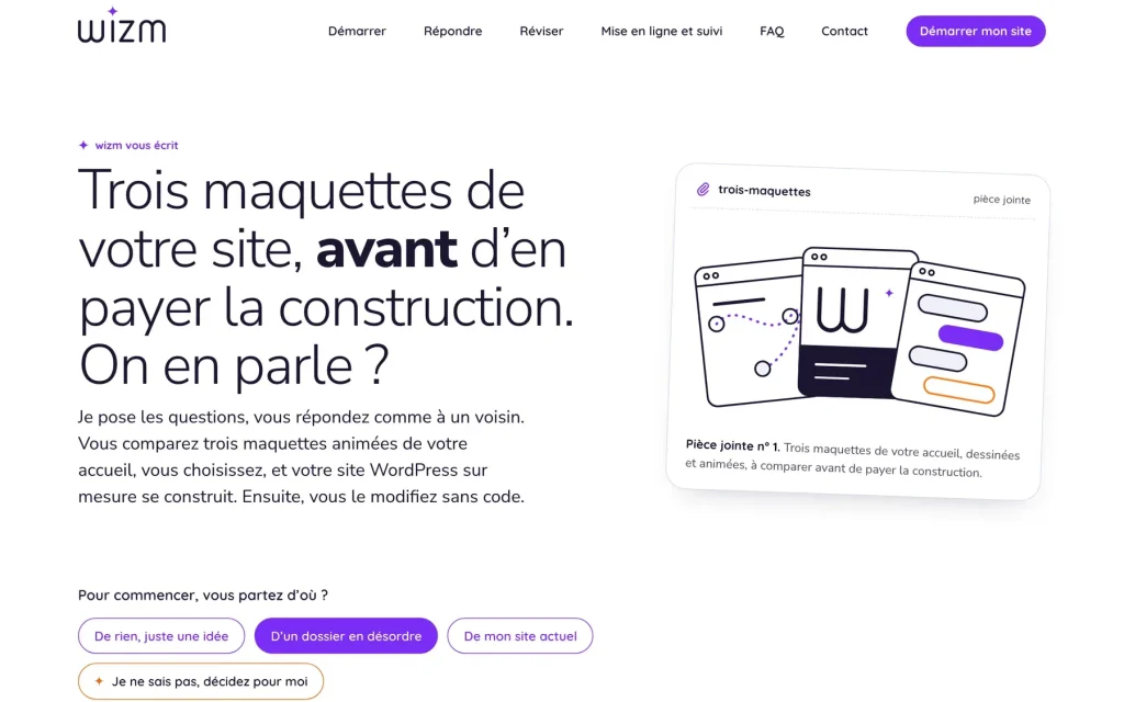 La page d'accueil du site de wizm, construit par wizm, en ligne