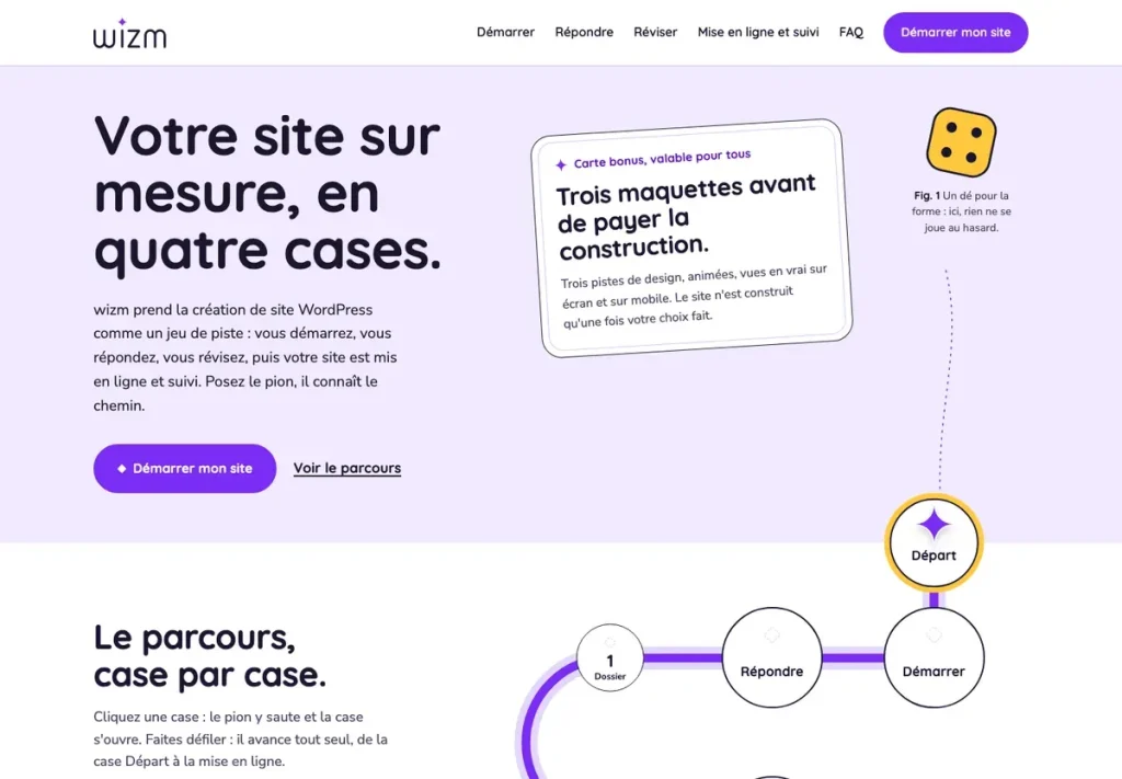 Maquette A, « le jeu de piste », sur ordinateur : le parcours en quatre cases